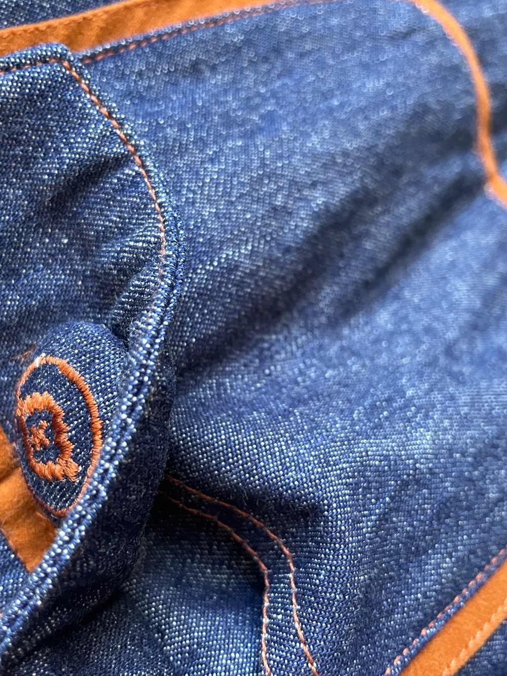 Vintage Chaus Dark Blue Denim Button-Down Shirt with Brown Trim western cowboy - Picture 4 of 11